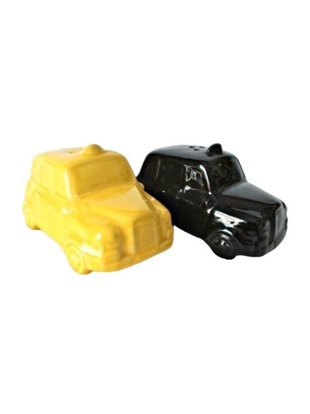 Taxi Car Salt & Pepper Shaker Set - Black & Yellow Ceramic - 2.5 Inches Long